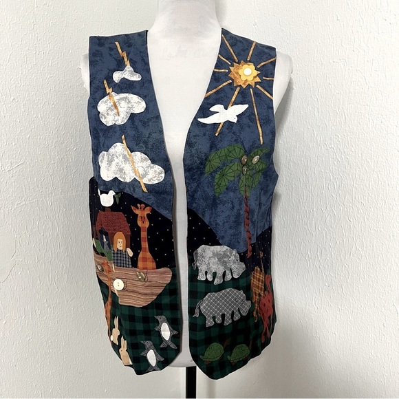 Handmade Noah’s Ark Theme/Zoo Reversible Unisex Open Vest Boho Hipster Vest EUC - Picture 5 of 10